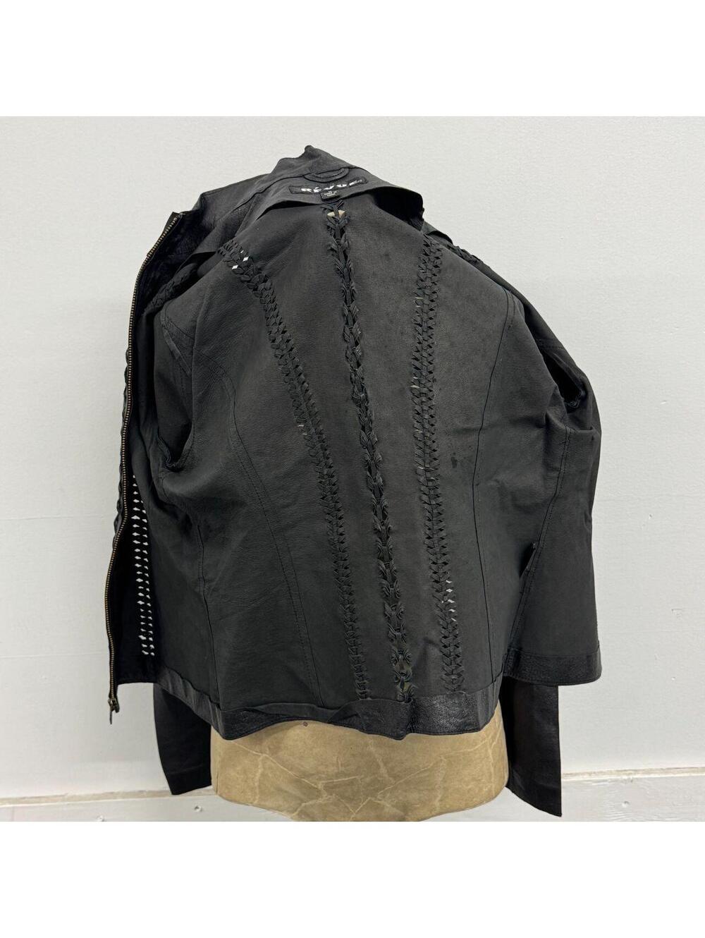 Vintage Black Braided Detail Y2K Avant Garde Leather Jacket - Picture 6 of 8